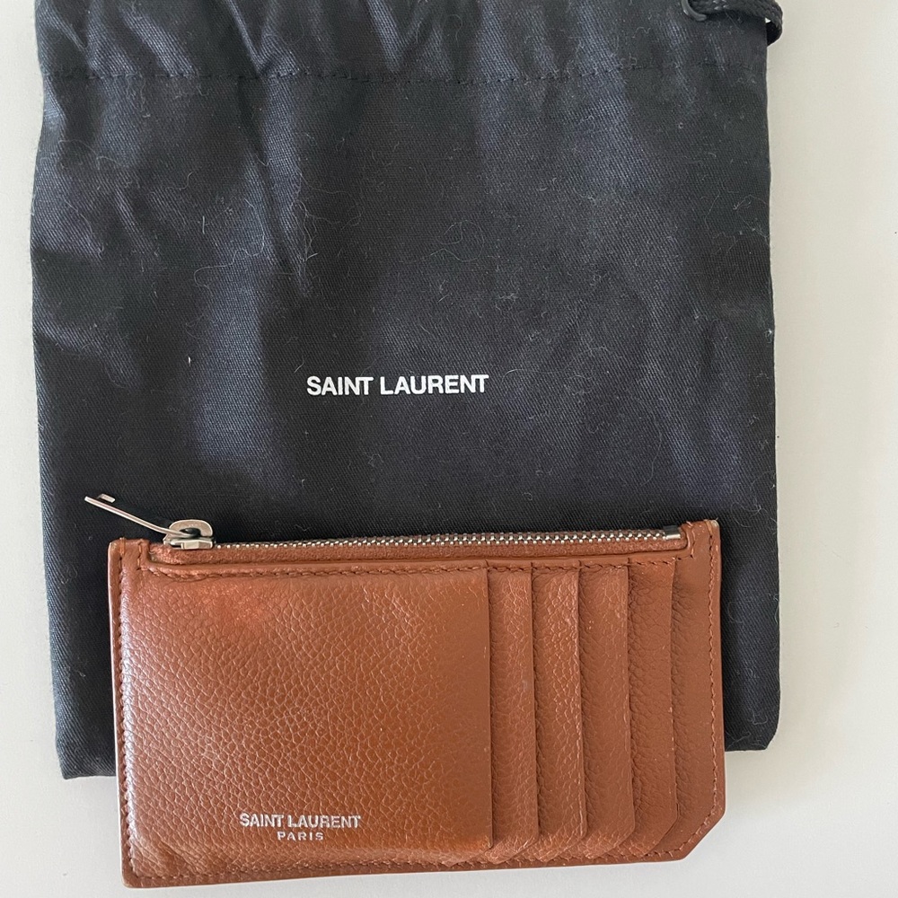 Authentic Saint Laurent Zip Leather Card Case